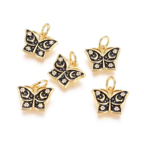 Gold Butterfly Charm, Enamel Butterfly Charm, Gold and Black Charm, Dainty Butterfly Charm, Black Butterfly Charm