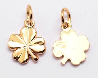 4 pcs - 18K Gold Plated Clover Charms, Gold Plated Brass Charms, Four Leaf Clover Charm