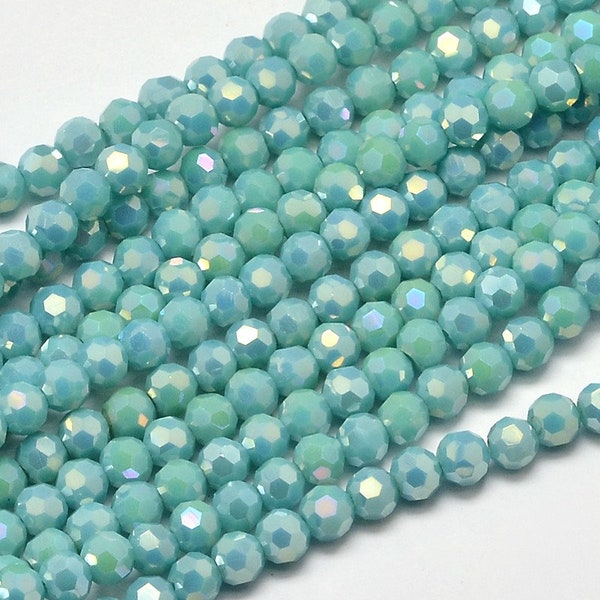 4 mm Round Faceted Turquoise Glass Beads, Turquoise Rondelles, Faceted Round Beads