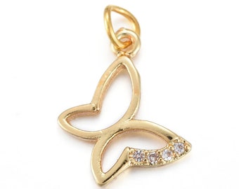 18K Gold Plated Butterfly Charm, Cubic Zirconia Charms, Butterfly Charm with Jump Ring