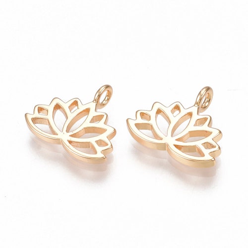 18K Gold Lotus Flower Charms: Meditation Jewelry (2 pcs)