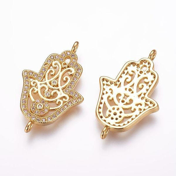 Cubic Zirconia Hamsa Hand Connector, Hand Of Fatima Connector, Gold Hamsa Hand, Bracelet Hamsa Hand Connector Gold