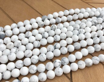 Matte White Howlite Round Beads, Natural Gemstone, 8 mm Beads, Frosted Howlite Beads, 15" strand