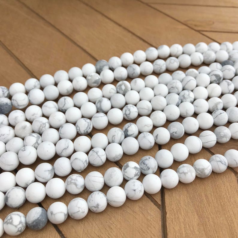 Matte White Howlite Round Beads, Natural Gemstone, 8 mm Beads, Frosted Howlite Beads, 15 strand image 1