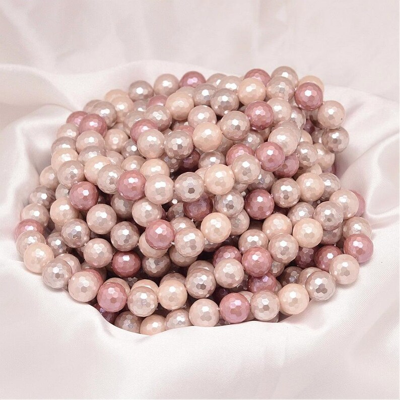Mixed Color 8 mm Faceted Round Shell Pearl Bead Strands