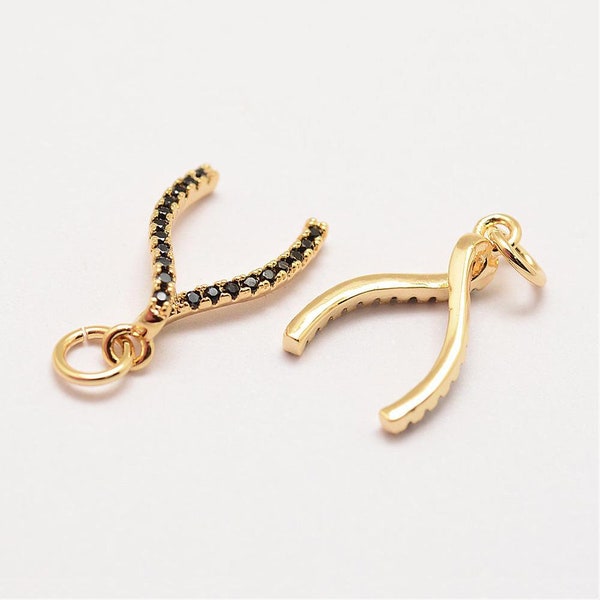 18K Gold Plated Charm, Gold Wishbone Charm, Wishbone Pendant, Dainty Wishbone Charm