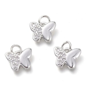 2 pcs  Brass Micro Pave Cubic Zirconia Butterfly Pendants,, Real Platinum Plated
