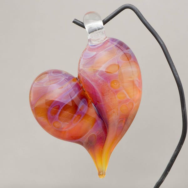 Lampwork Off mandrel Heart pendant Focal bead made of Boro glass