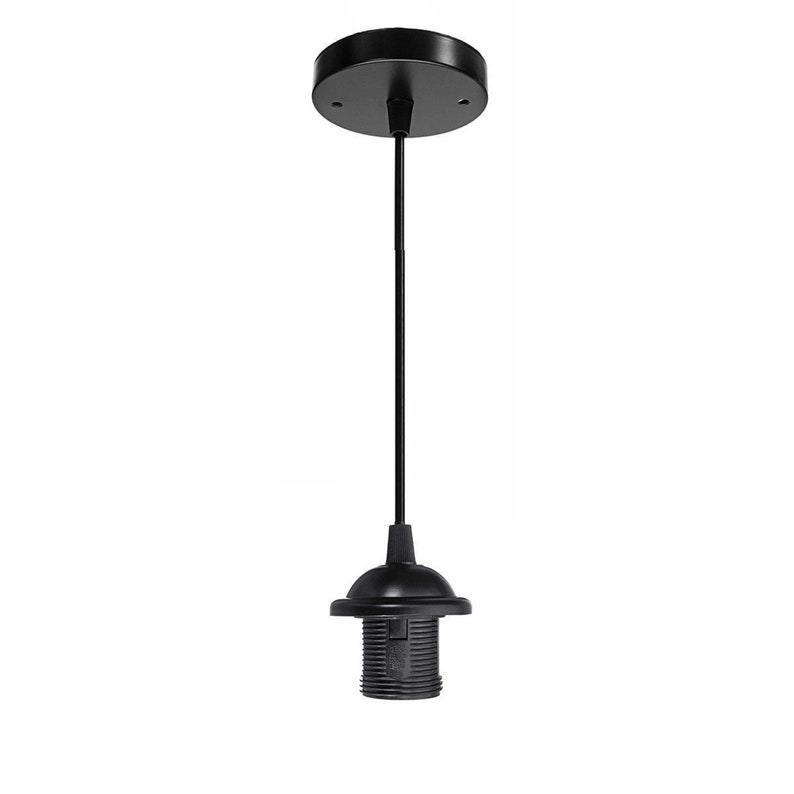 Black Ceiling Rose Fabric Flex Hanging Pendant E27 Lamp Holder