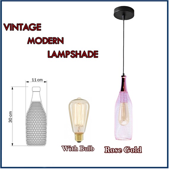 Bottle Shape Rose Gold Ceiling Industrial Iron Cage Lamp Etsy