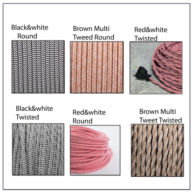 3 Core Round Vintage Italian Braided Fabric Cable Flex 0.75mm Hemp UK