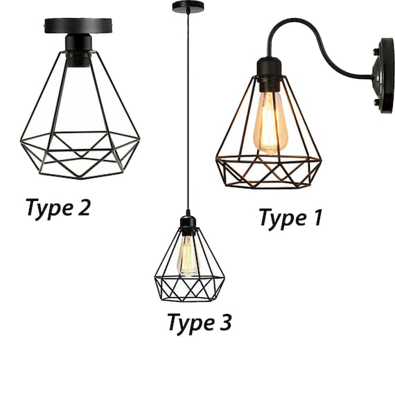 Industrial Wire Cage Shade Light Lamp Retro Ceiling Pendant Metalstyle Uk