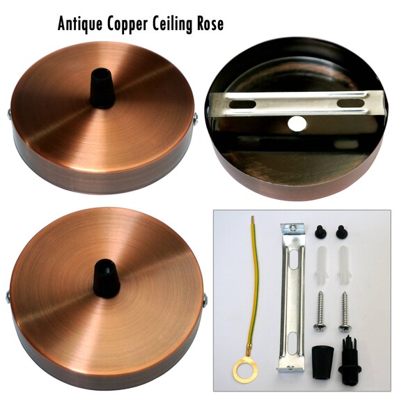 Antique Copper Ceiling Rose Pendant Cable Grip Flex Clamp Plate For Light Fitting 100mm Choose
