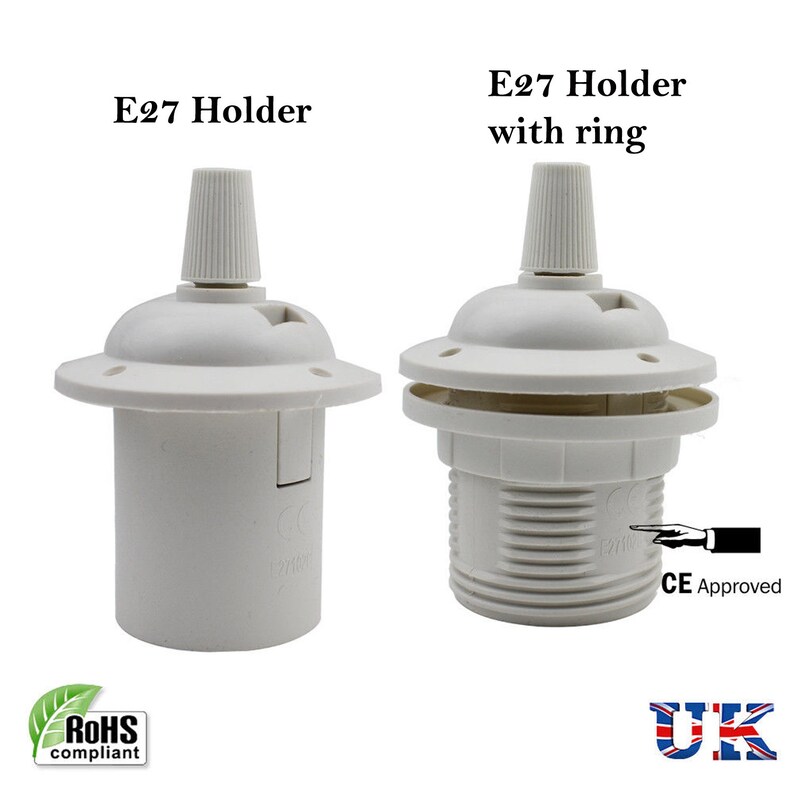 E27 Cap Socket Pendant Ceiling Light Lamp Bulb Holder White Base Uk