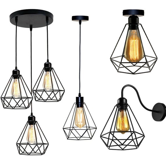 Vintage Industrial Led Metal Cage Ceiling Pendant Light Wall - Shade Pendant Light Cable Set Vintage Industrial Led Metal Cage Ceiling Pendant Light Wall - Shade Pendant Light Cable Set