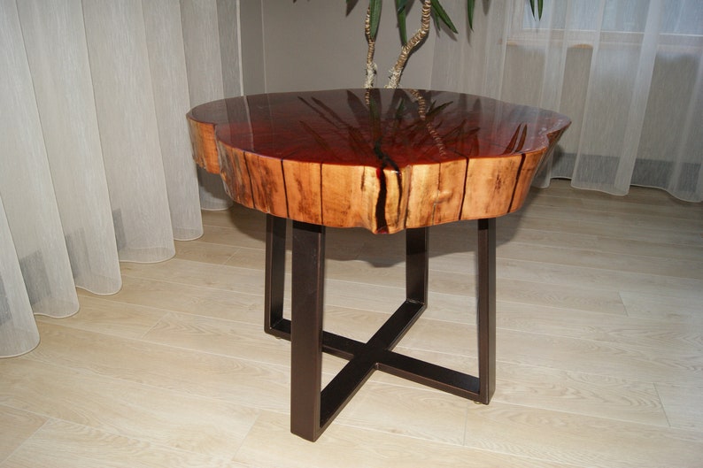 Round Coffee table Resin in darkred colour Handcrafted Etsy