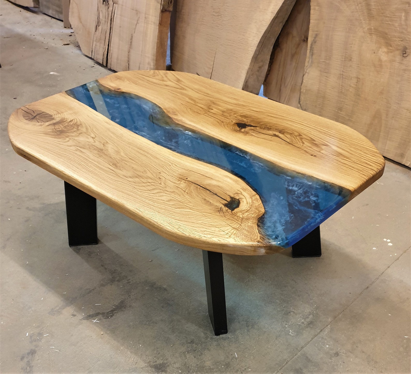 Solid oak blue epoxy resin river coffee table Etsy