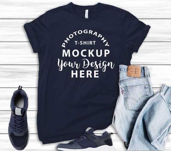 T-Shirt Mockup Bellacanvas 3001 Unisex Short Sleeve Jersey Navy