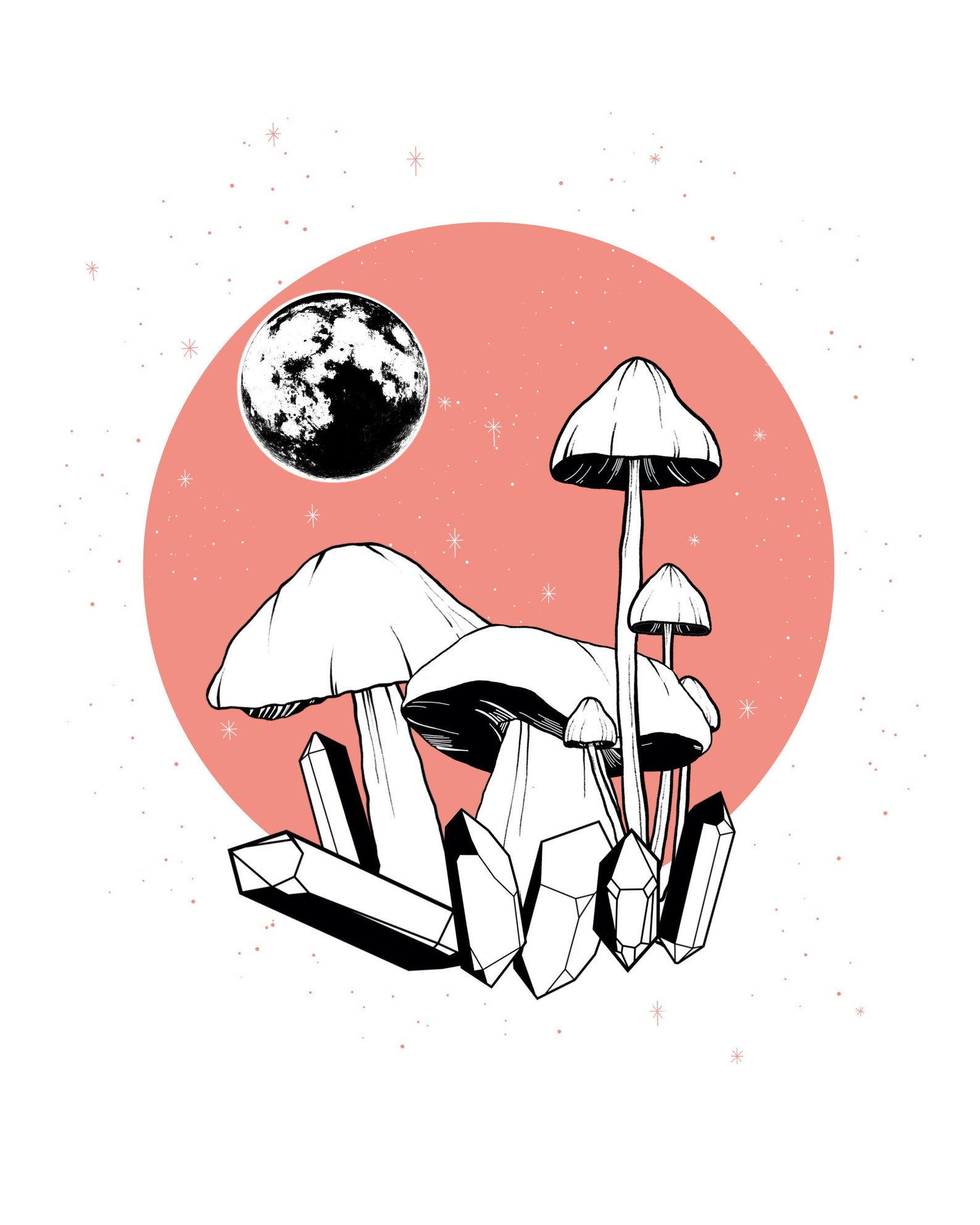 Mushrooms and Moons Art Print Mushroom Art Moon Art Crystal Etsy