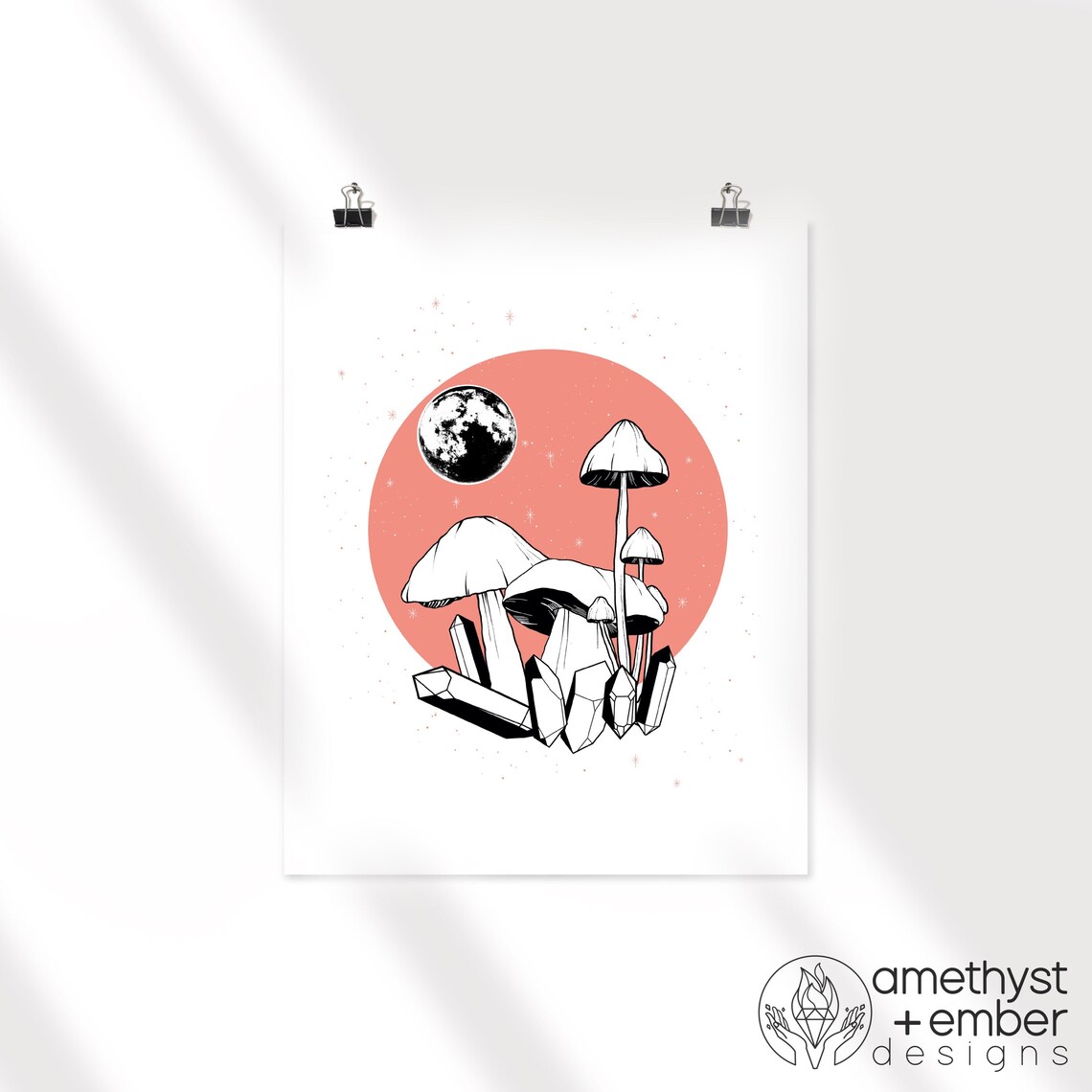 Mushrooms and Moons Art Print Mushroom Art Moon Art Crystal Etsy