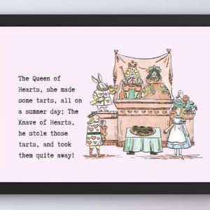 Impresión de póster A4 de la Reina de Corazones / Alicia en el País de las Maravillas / descarga digital / decoración de pared de libro de género neutro / habitación infantil, cocina, repostería