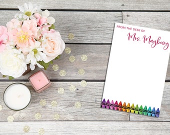 Crayon Notepad, Colorful Notepad, Teacher Gift, Teacher Notepad, Colorful Stationery, Teacher Stationery, Personalized Teacher Gift