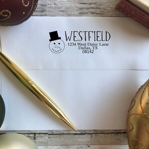 Holiday Stamp - Christmas Return Address Stamp- Custom Address Stamp- Snowman Stamp