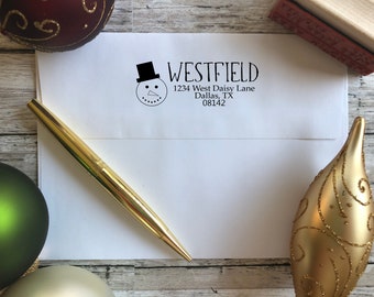 Holiday Stamp - Christmas Return Address Stamp- Custom Address Stamp- Snowman Stamp