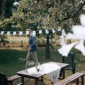 Witte stoffen feest slinger vlaggetjes versiering stoffenslinger wit katoen vlagsels decoratie rechthoekig bruiloft handgemaakt afbeelding 3