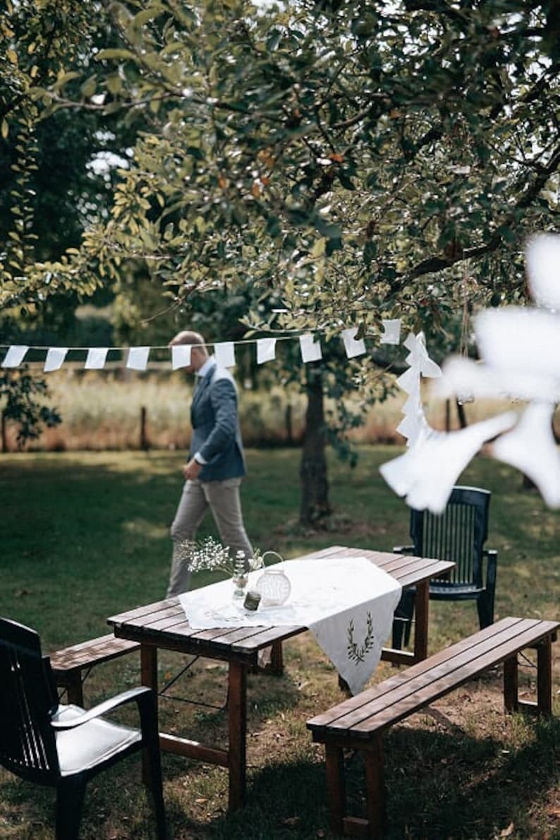 Witte stoffen feest slinger vlaggetjes versiering stoffenslinger wit katoen vlagsels decoratie rechthoekig bruiloft handgemaakt afbeelding 3