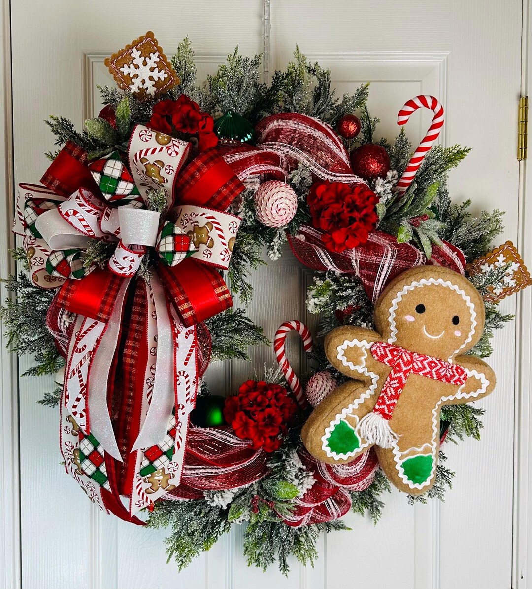 Christmas Wreath, Gingerbread Wreath, Chistmas Front Door Wreath ...