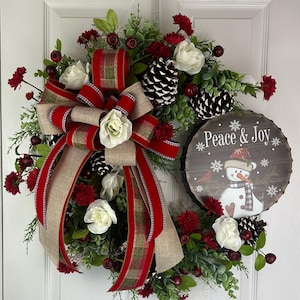 Cozy Rustic Bottlecap Snowman Wreath - Handmade Winter Decor for Christmas, Snowman Decor, Winter Front Door Wreath, Farmhouse Christmas