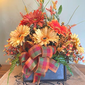 Cozy Up with this Fall Arrangement, Rustic Gerber Daisy Farmhouse Decor, Autumn Arrangement, Fall Decor, Fall Office Decor, Fall Centerpiece