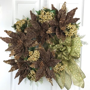 Gold Poinsettia Christmas Wreath: Brown & Gold Holiday Decor