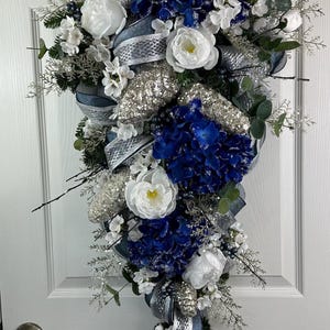Blue & Silver Holiday Swag: Elegant Christmas/Hanukkah Door Decor