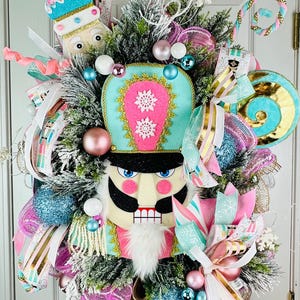 Whimsical Nutcracker Wreath: Large Pastel Christmas Front Door Decor
