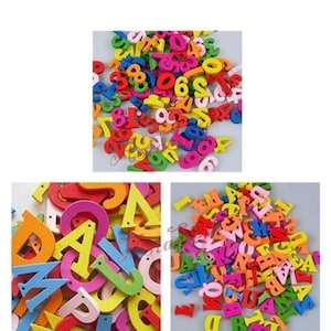 Alfabeto de números de colores, letras de madera, letras de madera, manualidades de aprendizaje para niños