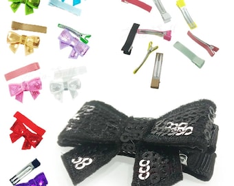 9 pairs of Sequin Bowtie and Clips Barette - Embroidery Accessories for Girls Hair Tie