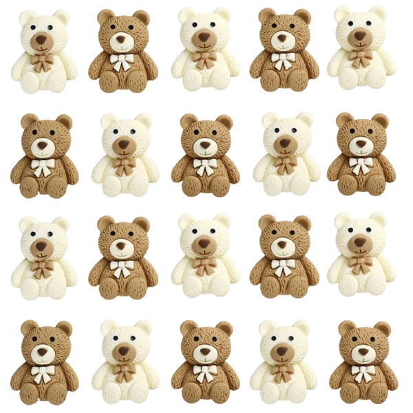 10pcs Crafting Teddy Bears Flat Back Biscuit White Chocolate Appearance Cabochon Flatbacks Phone Decor Parts Scrapbooking Craft DIY Hair