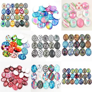 10x Glass Cabochons Flower Tree Life Handmade Oval Shape 18x25mm Jewellery Set B