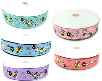 5m Bee Ribbons 25mm Gift Wrapping Childrens Hair Accessories