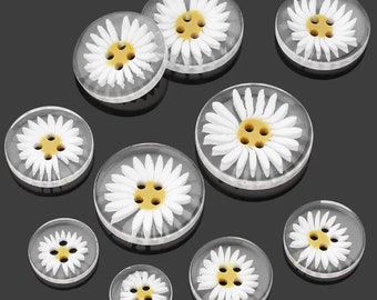 11mm-30mm 4 Hole Resin Clothing Buttons Flower Design Transparent Clear Daisy Shirt Apparel Sewing Accessories DIY Scrapbooking Crafts