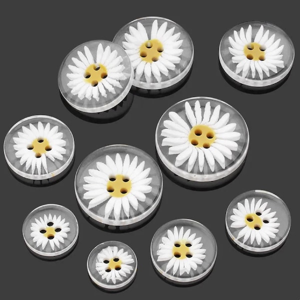 11mm-30mm 4 Hole Resin Clothing Buttons Flower Design Transparent Clear Daisy Shirt Apparel Sewing Accessories DIY Scrapbooking Crafts