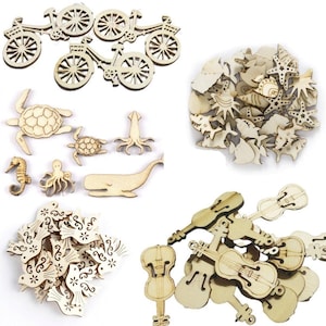 Wooden Forms Sea Animals Birds Violin Bicycle DIY Craft Scrapbooking Whale Seahorse