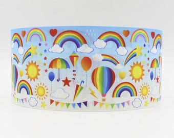 5mtrs 75mm Rainbow Fashion Printed Crosgrain Ribbon for Hair Tie Decorations