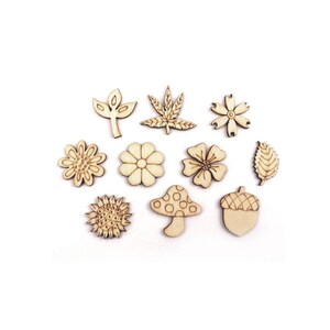 50pcs Flower Leaf Mushroom Acorn Shapes Wooden Forms Scrapbooking Craft DIY 24-30mm