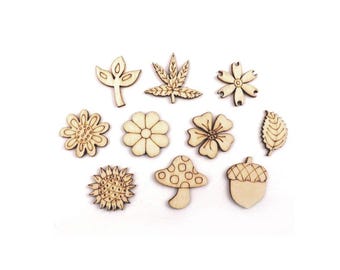 50pcs Flower Leaf Mushroom Acorn Shapes Wooden Forms Scrapbooking Craft DIY 24-30mm