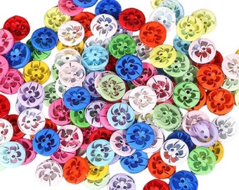 100pcs 14mm 2 Hole Buttons Flower Pattern Mixed Children&#39;s Clothing Sewing