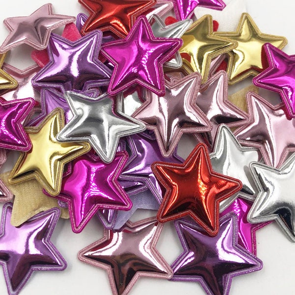 50pcs Glossy Shiny Padded Clothing Patches Star Shape Garment Appliques Decoration DIY Accessories PU Leather Craft