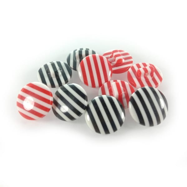 10pcs Black and White Stripes Buttons Loop Shank Red White Stripes Clothing